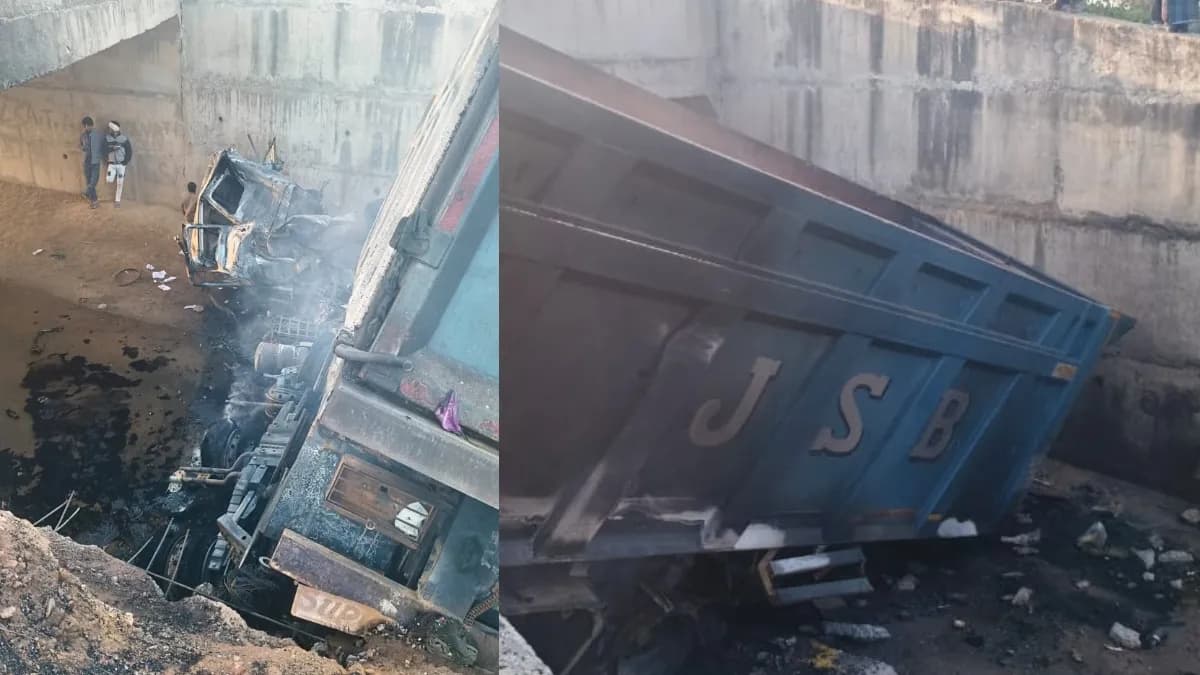 Horrific Accident On Delhi-Mumbai Expressway: Dumper Fell From The Bridge, Driver-cleaner Burnt To Death Due To Fire