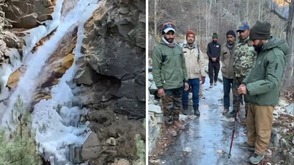 Uttarakhand: Minus Temperature In Gangotri Dham, Water Frozen In Rivers, Waterfalls And Drinking Water Lines.