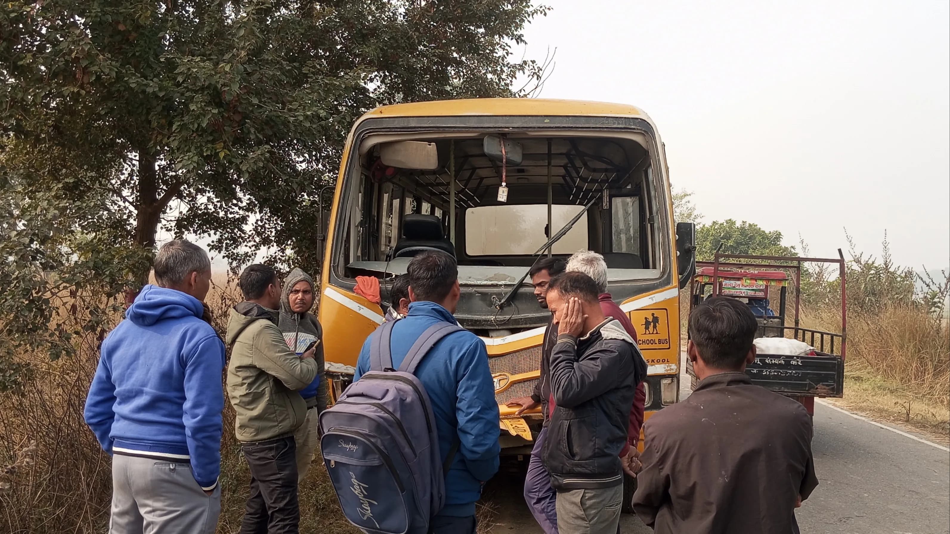 School Bus Collides With Truck Due To Fog In Ayodhya, Teacher And Student Injured